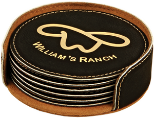 Leatherette Laser Engraved 6-Coaster Sets Round and Square
